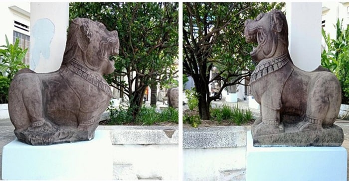 Hai tượng sư tử đá thành Đồ Bàn là bảo vật quốc gia